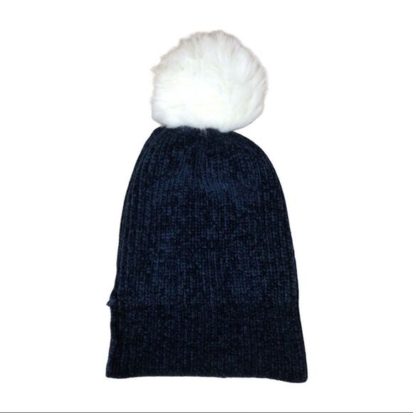 Sweaty Betty Chenille Bobble Hat Blue White  Pom Pom One Size - Picture 2 of 8